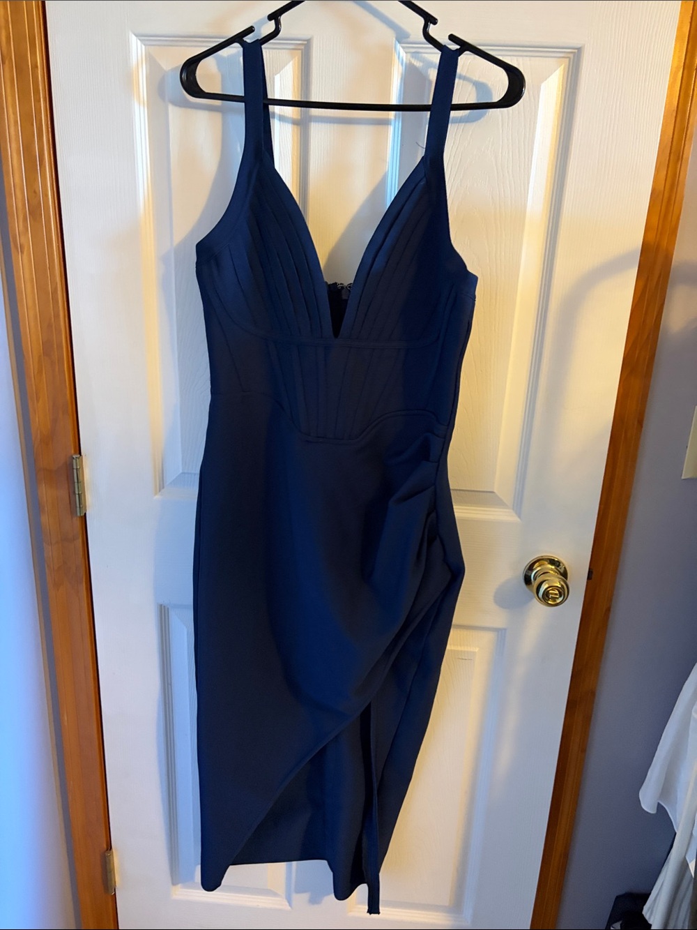 Fashion Nova Navy Corset Style Draped Midi Dress
